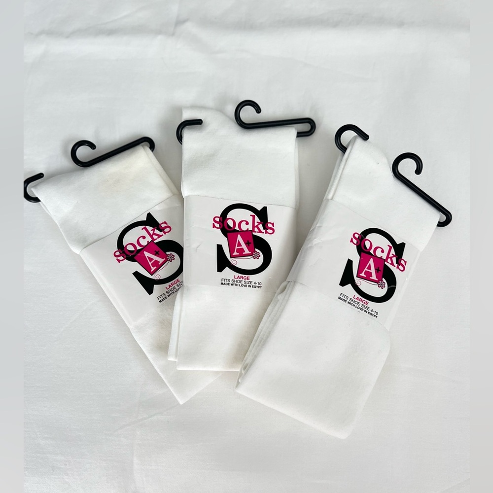 NWT NEW White Egyptian 3/4 Dress Socks Shoe size 4-10 Size Large Three Pack